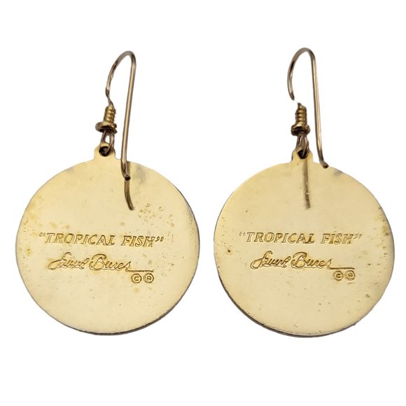 Laurel Burch Purple Green Black Enamel Tropical Fish French Hook Earrings, K895 - Picture 3 of 6